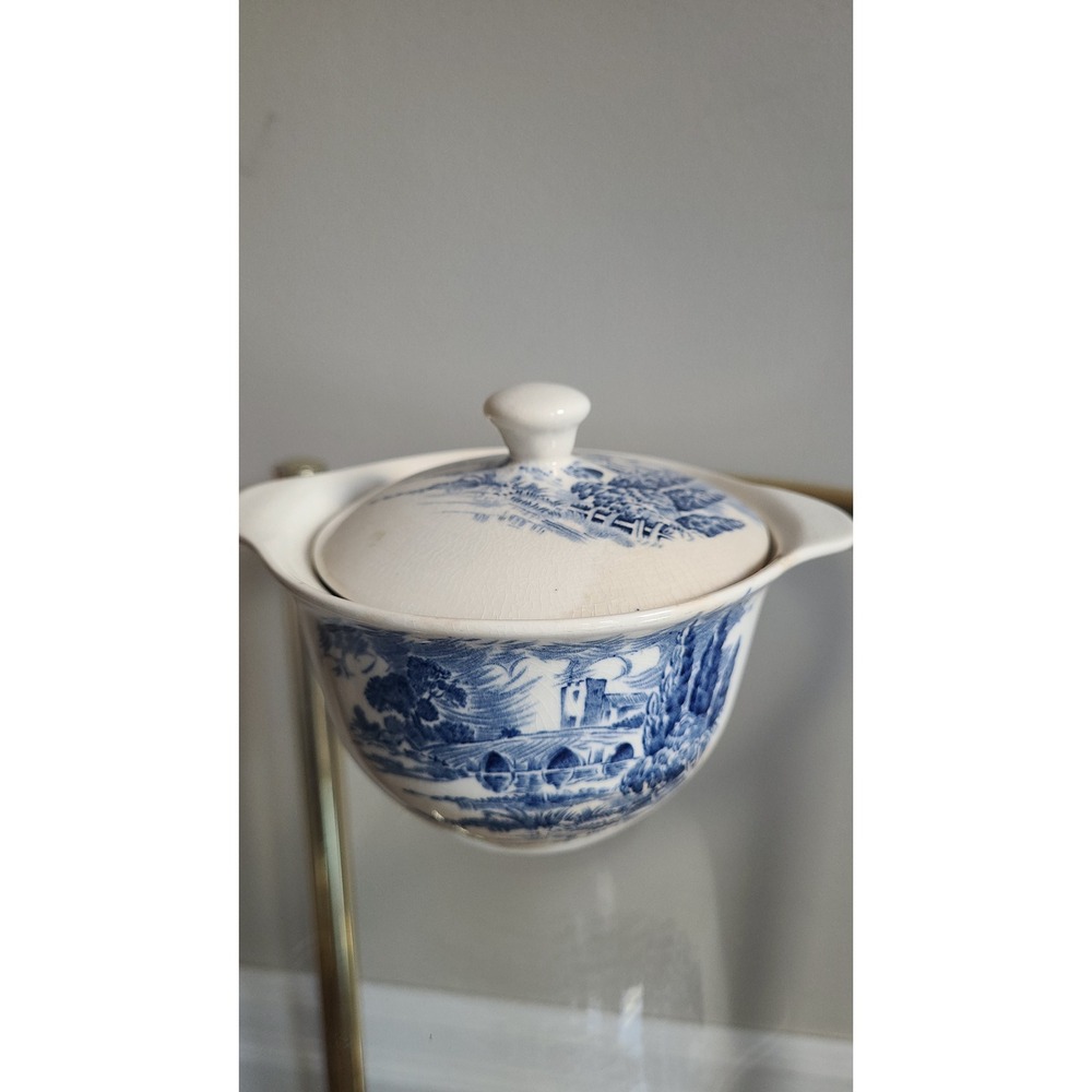 Vintage‎ Wedgwood & Co Countryside Blue White Transferware Sugar Bowl with Lid